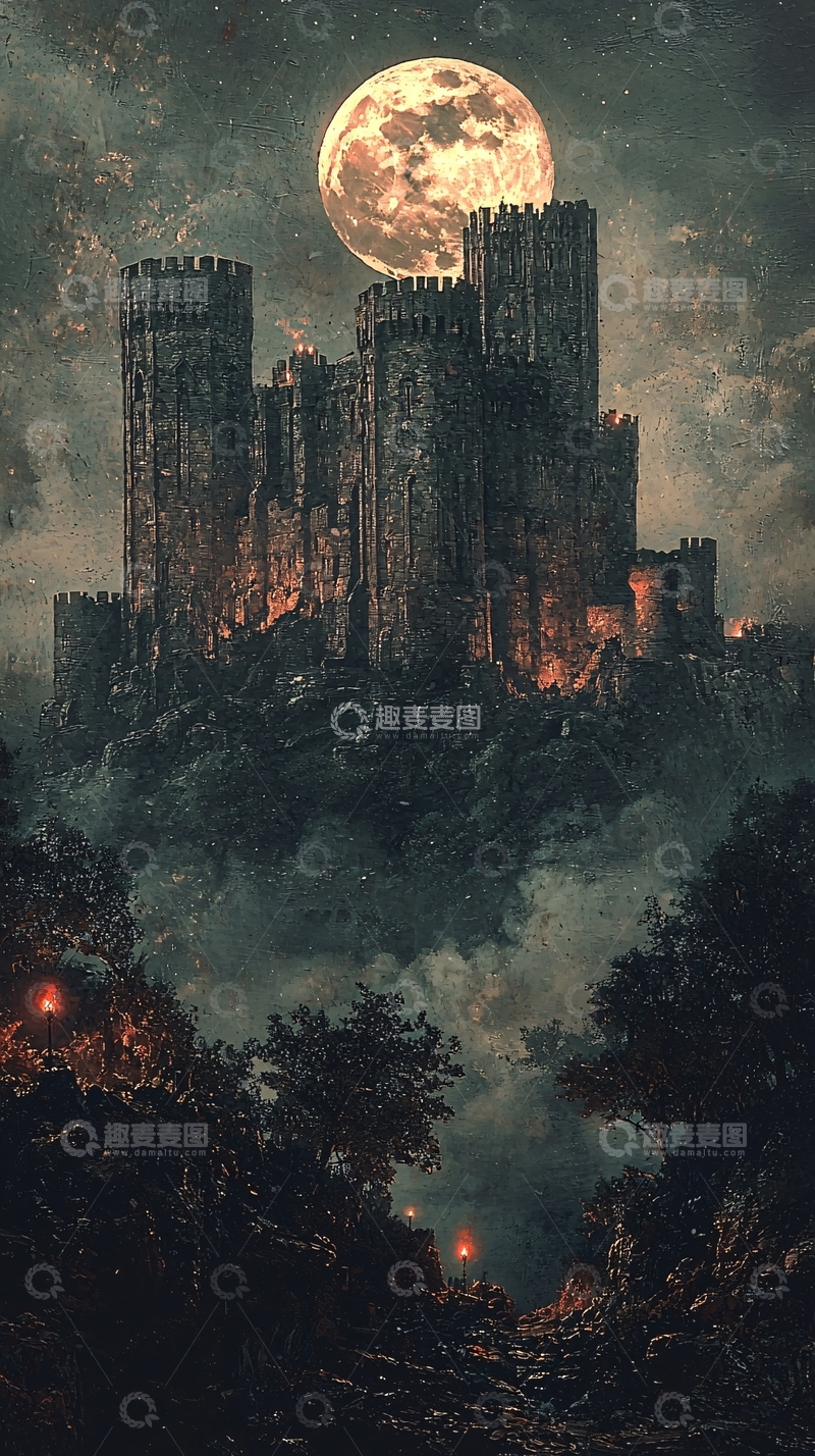 高清大图下载【趣麦麦图】月光下的古老城堡