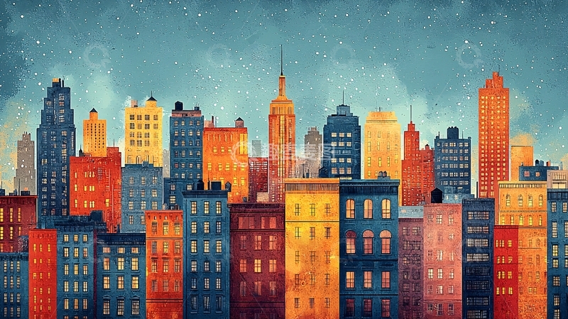 高清大图下载【趣麦麦图】水彩城市夜景