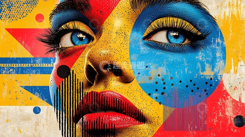 高清大图下载【趣麦麦图】抽象几何彩妆女郎