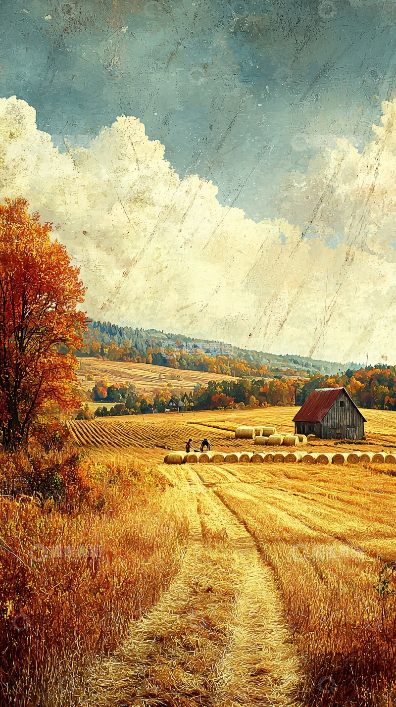 高清大图下载【趣麦麦图】秋收时节的田园风光