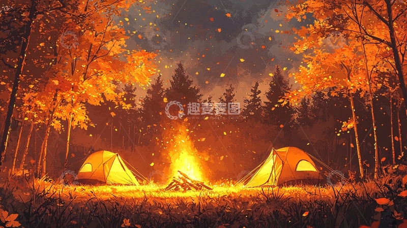 高清大图下载【趣麦麦图】秋夜篝火营地