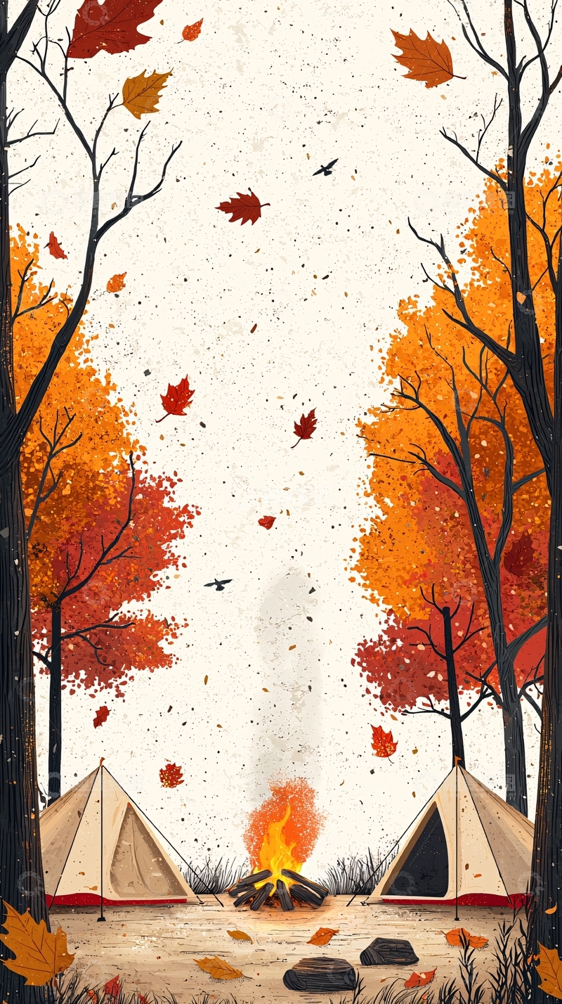 高清大图下载【趣麦麦图】秋日森林营地篝火