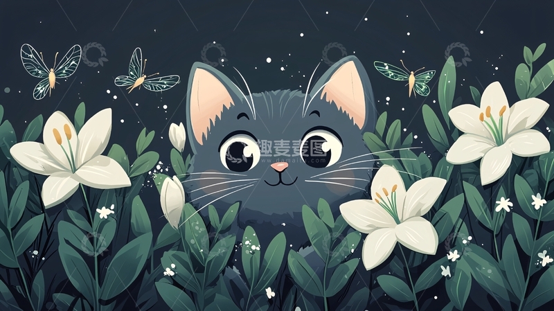 高清大图下载【趣麦麦图】小猫与白花