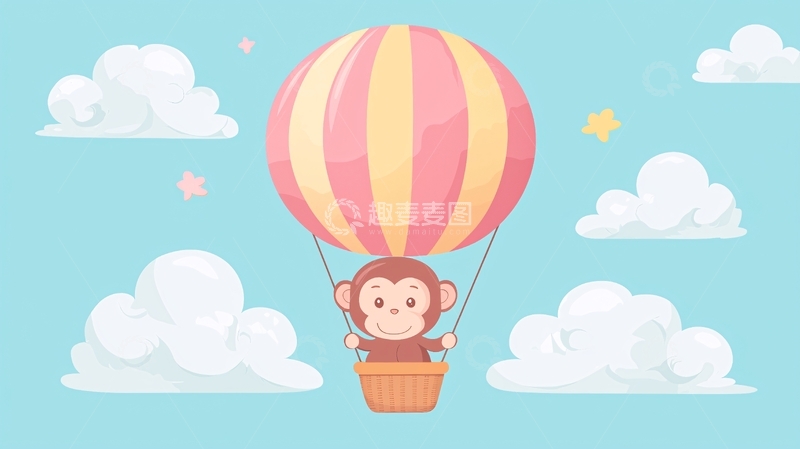 高清大图下载【趣麦麦图】卡通猴子热气球