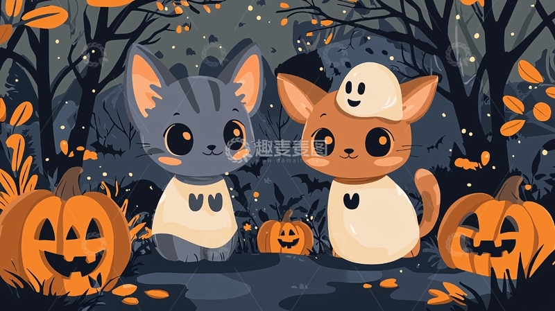 高清大图下载【趣麦麦图】万圣节猫咪