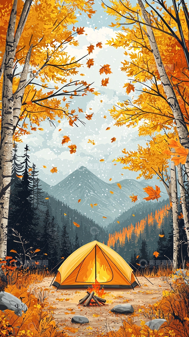 高清大图下载【趣麦麦图】秋日森林帐篷营地