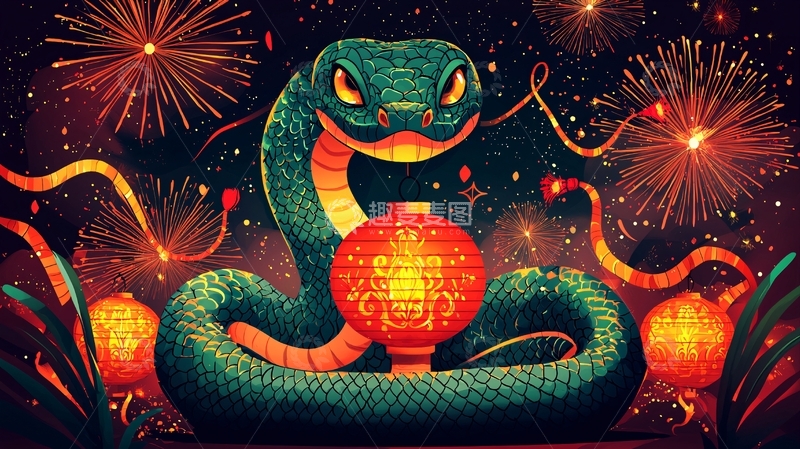 高清大图下载【趣麦麦图】新年蛇灯笼