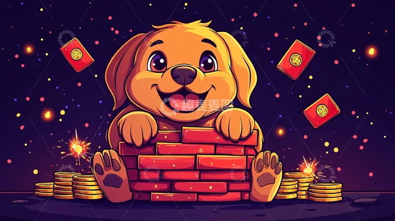 高清大图下载【趣麦麦图】可爱小狗守财