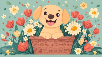 可爱金毛犬花篮