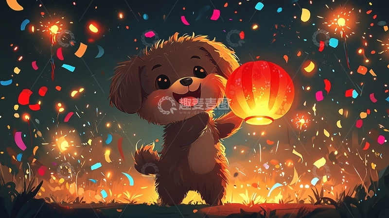 高清大图下载【趣麦麦图】卡通小狗庆典灯笼