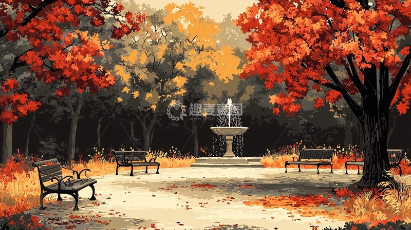 高清大图下载【趣麦麦图】秋日公园喷泉景色