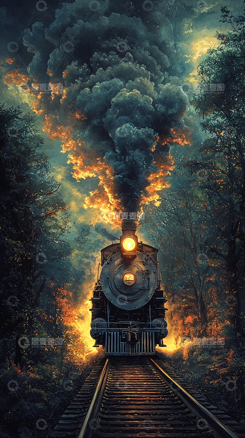 高清大图下载【趣麦麦图】蒸汽火车森林穿越
