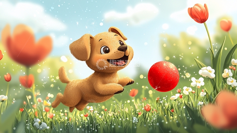 高清大图下载【趣麦麦图】可爱小狗玩球