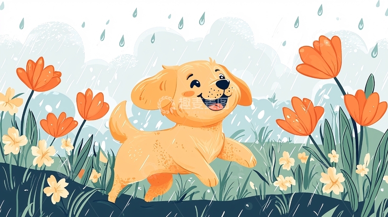 高清大图下载【趣麦麦图】雨中奔跑的金毛幼犬