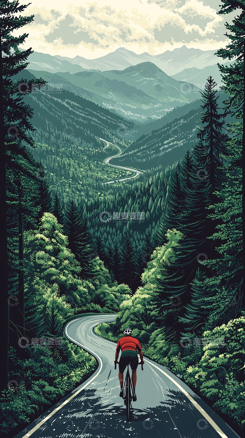高清大图下载【趣麦麦图】山路骑行