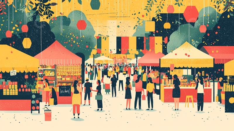 高清大图下载【趣麦麦图】热闹的夜市街景图