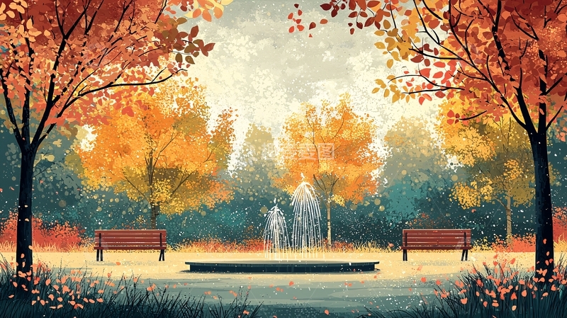 高清大图下载【趣麦麦图】秋日公园喷泉景色