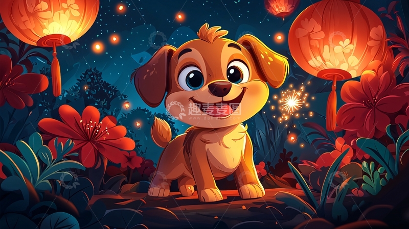 高清大图下载【趣麦麦图】可爱小狗元宵节