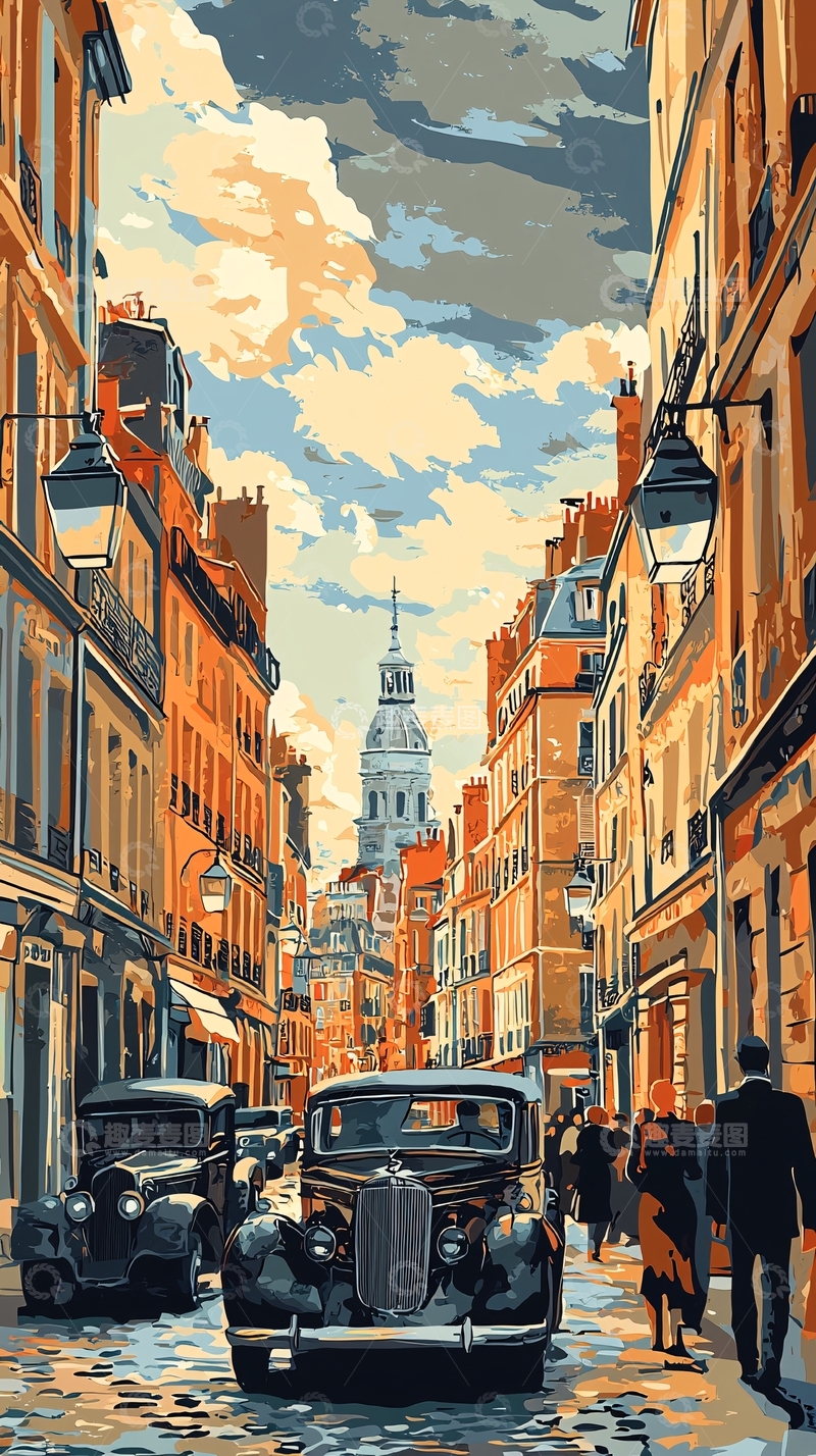 高清大图下载【趣麦麦图】复古巴黎街景