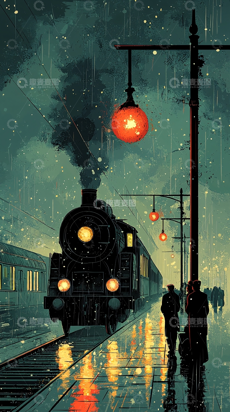 高清大图下载【趣麦麦图】雨夜火车站