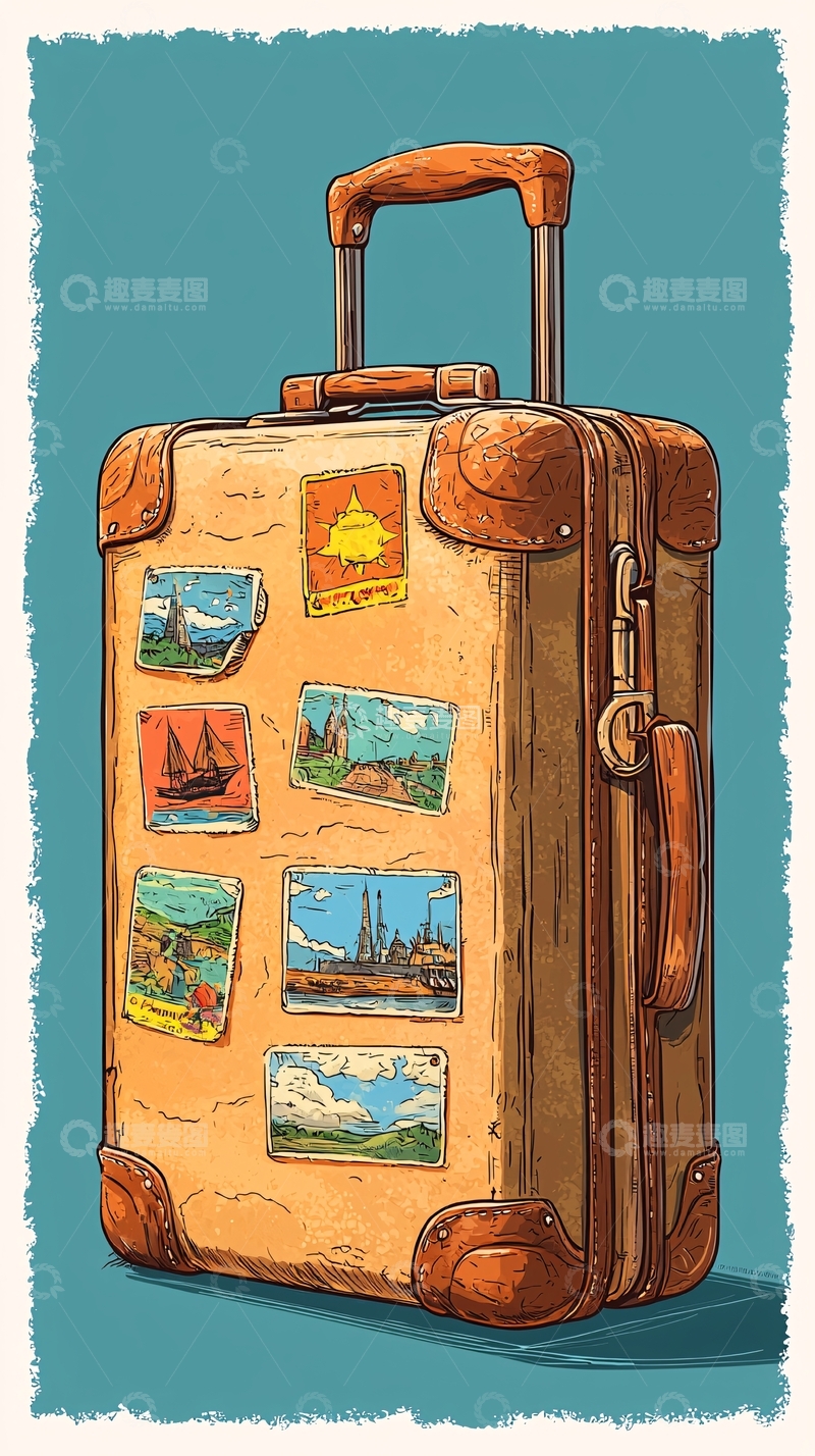 高清大图下载【趣麦麦图】复古旅行箱贴纸