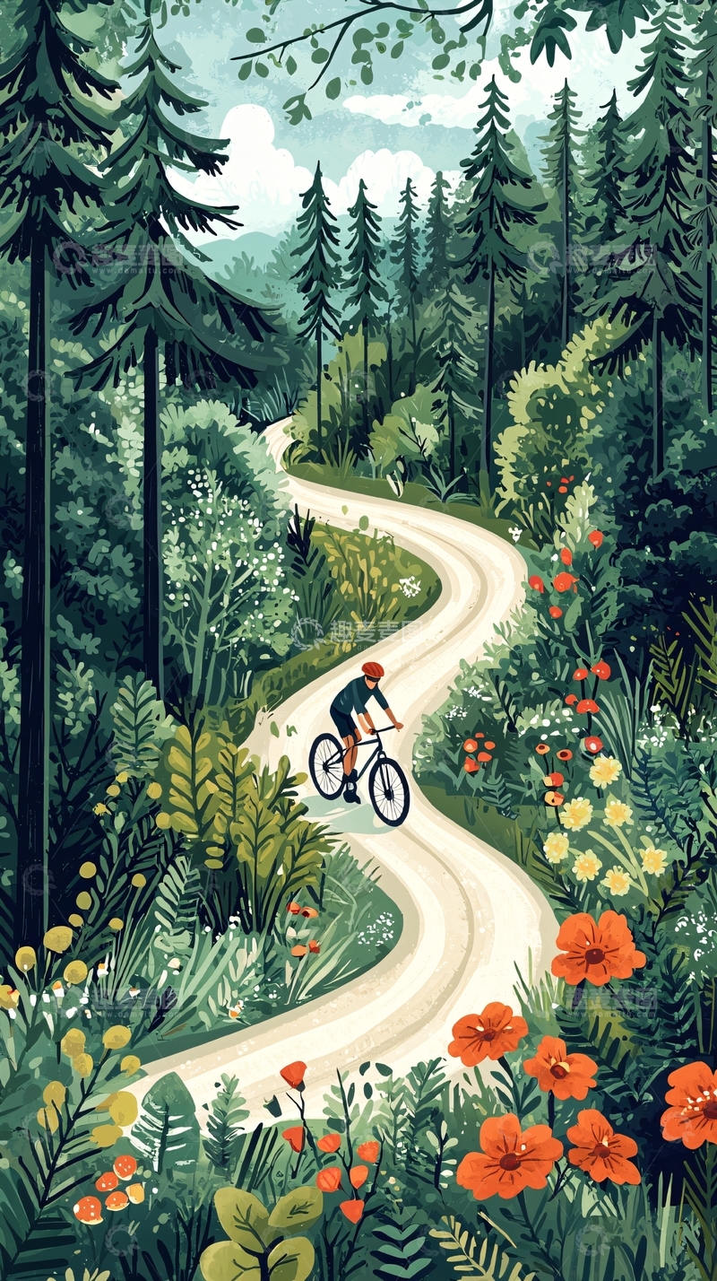 高清大图下载【趣麦麦图】森林骑行