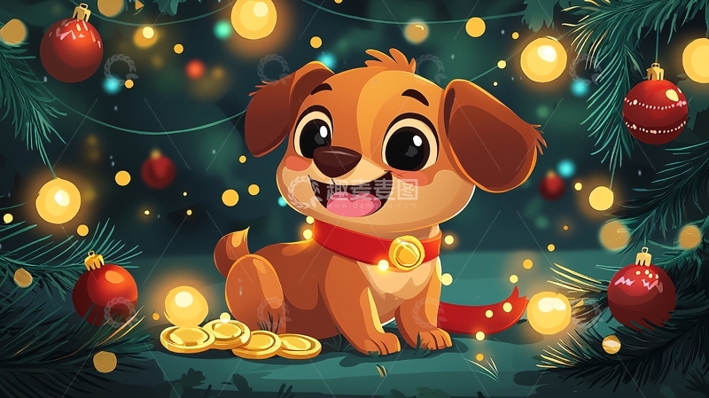 高清大图下载【趣麦麦图】圣诞节小狗