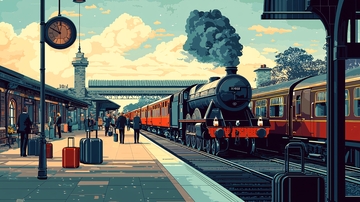 复古火车站台风景图