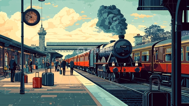 高清大图下载【趣麦麦图】复古火车站台风景图
