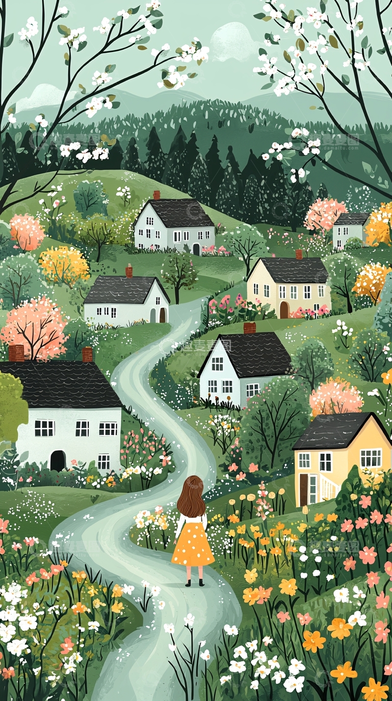 高清大图下载【趣麦麦图】春意盎然的田园小村庄