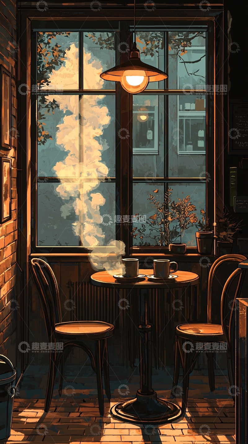 高清大图下载【趣麦麦图】温暖咖啡馆窗边