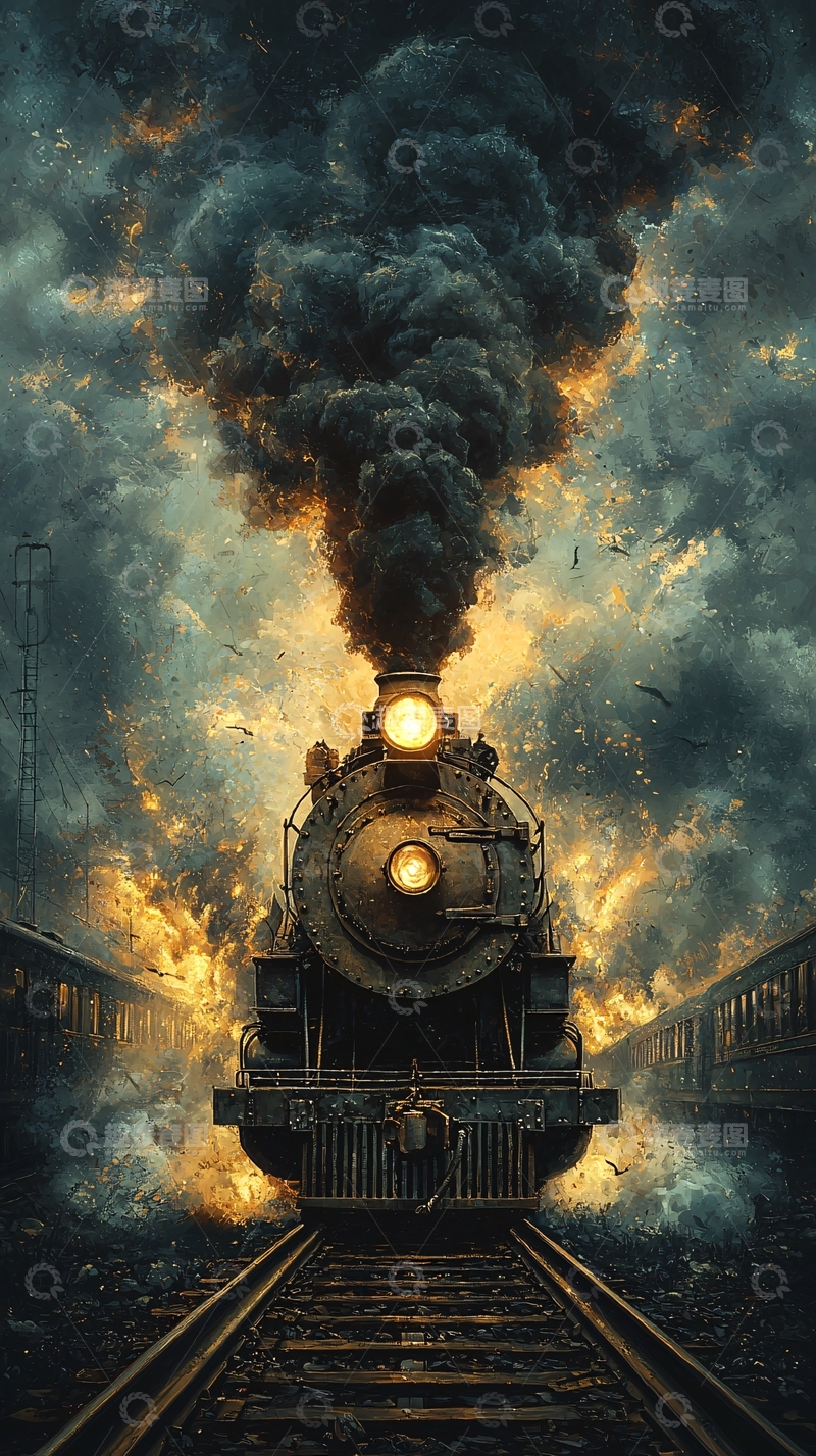 高清大图下载【趣麦麦图】蒸汽火车浓烟烈火