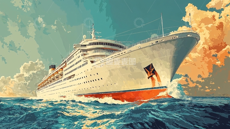 高清大图下载【趣麦麦图】复古邮轮大海航行