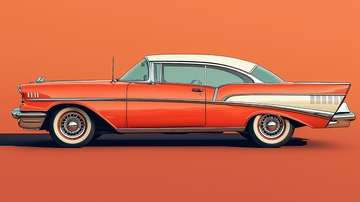 橙色背景老式汽车侧视图