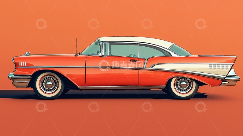 高清大图下载【趣麦麦图】橙色背景老式汽车侧视图