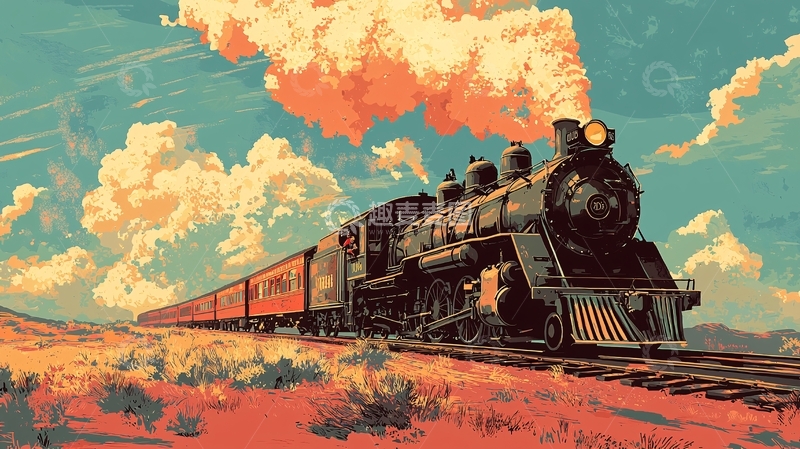 高清大图下载【趣麦麦图】蒸汽火车西部风景