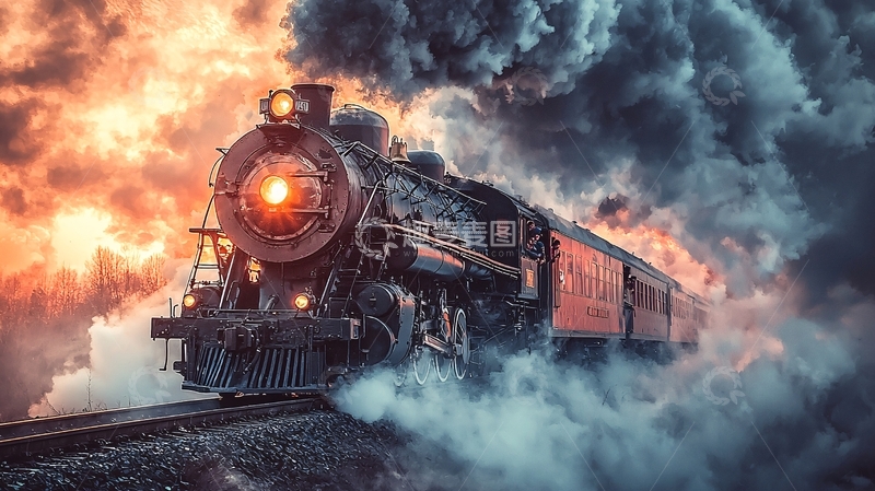 高清大图下载【趣麦麦图】蒸汽火车浓烟滚滚