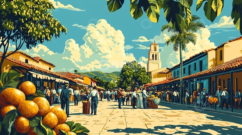 高清大图下载【趣麦麦图】阳光明媚的热带小镇街道