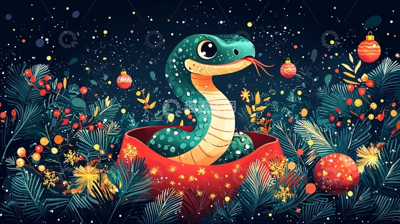 可爱的卡通蛇在装饰背景中