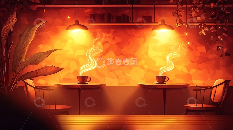 高清大图下载【趣麦麦图】温暖咖啡馆夜晚氛围