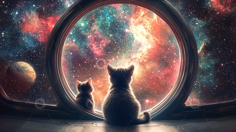 高清大图下载【趣麦麦图】宇宙星空猫咪