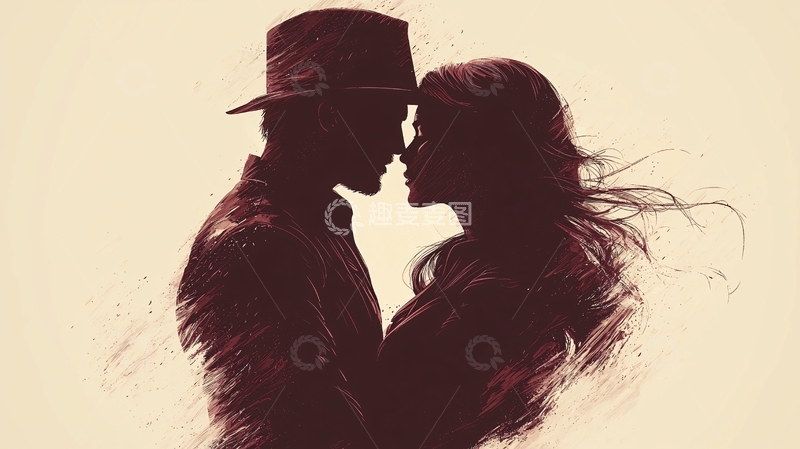 高清大图下载【趣麦麦图】深情拥抱的复古剪影情侣