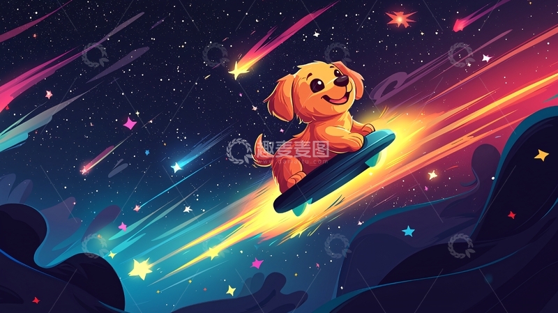 高清大图下载【趣麦麦图】太空滑板狗