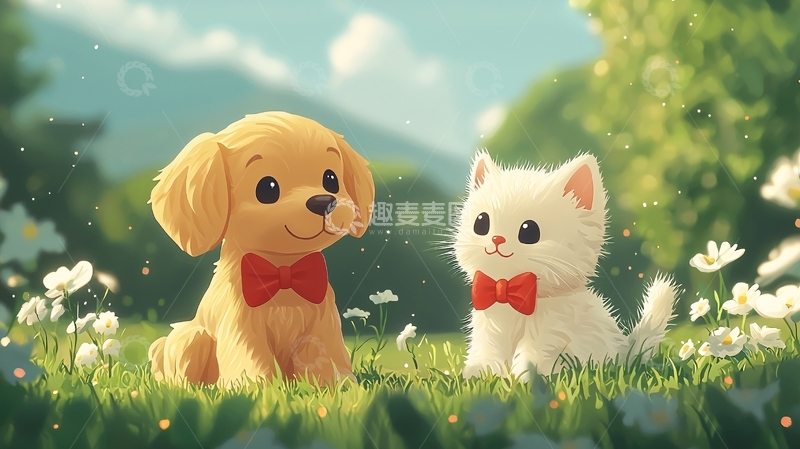 高清大图下载【趣麦麦图】卡通小狗小猫