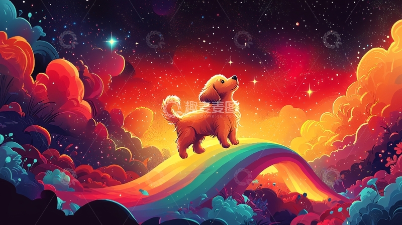 高清大图下载【趣麦麦图】星空彩虹狗