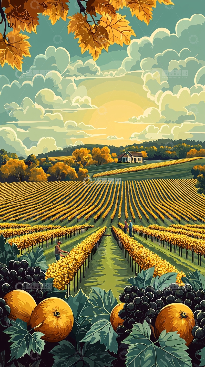 高清大图下载【趣麦麦图】秋收时节葡萄园风景