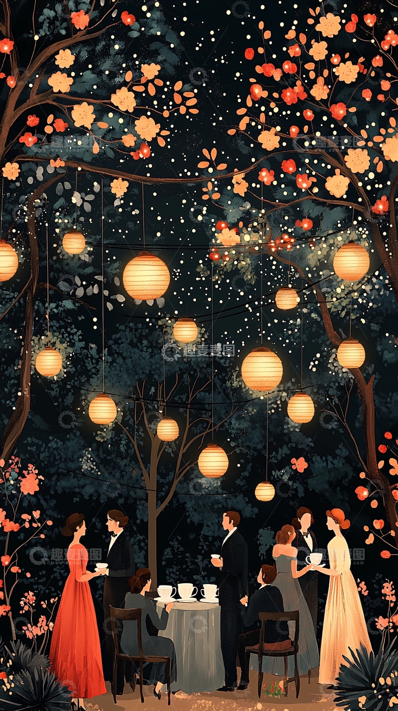 高清大图下载【趣麦麦图】夜晚花园派对