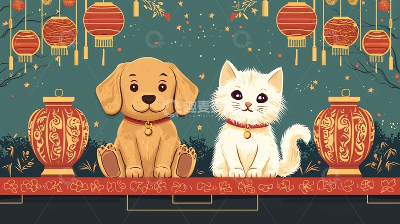 高清大图下载【趣麦麦图】新年狗狗猫咪