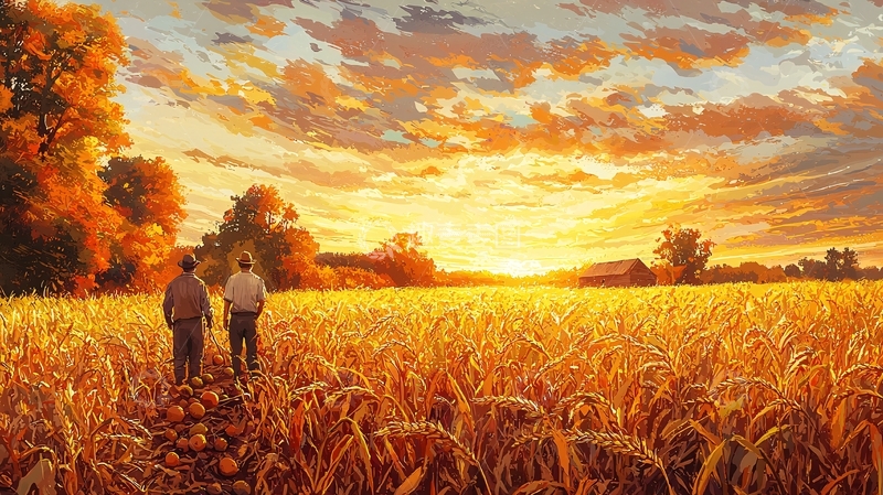 高清大图下载【趣麦麦图】金黄麦田落日余晖