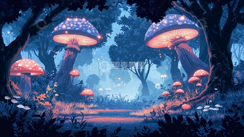 高清大图下载【趣麦麦图】梦幻森林发光蘑菇